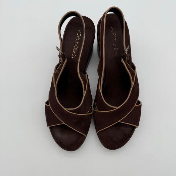 Naturalizer Women's Mathematics Wedge Leather Brown Comfort Cushion Sandals 9 - Picture 3 of 7